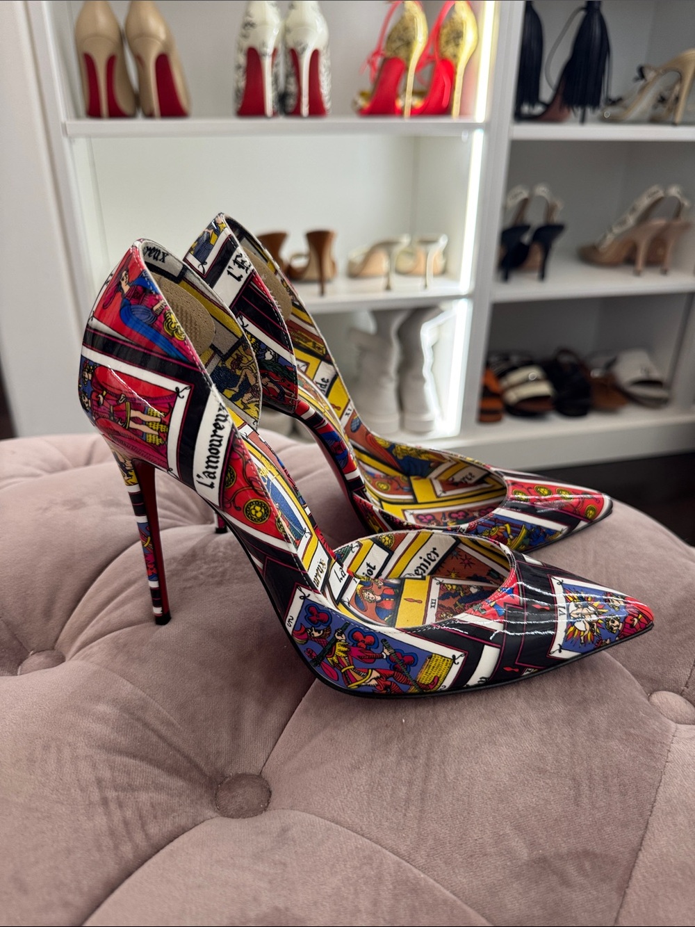 Christian Louboutin Multicolor Tarot-Print Pointed Toe Pumps